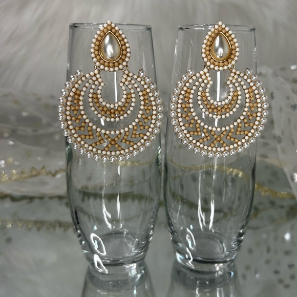 White Pearls Hoop Earrings ( Chand Bali ) - Picture 5 of 7